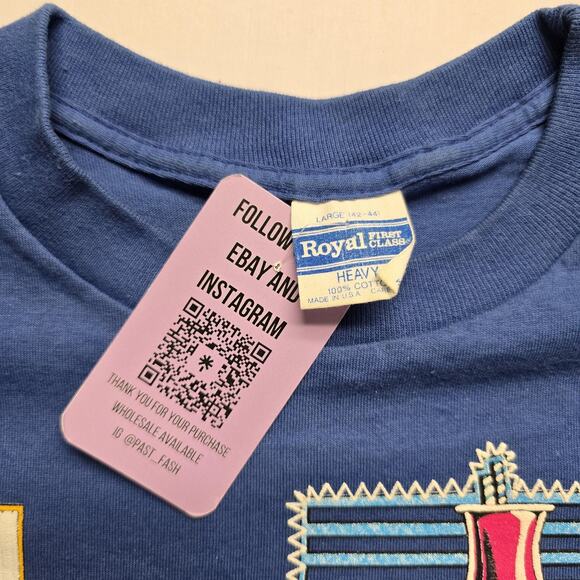 Vintage New Orleans Shirt Mens Large Blue Graphic Jazz Club Bourbon Street 80s - Picture 7 of 10